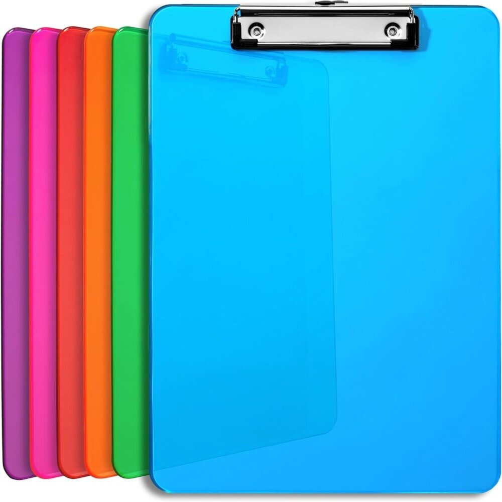 Plastic Clipboards with Low Profile Clip Set of 6-12.5 x 9 Inch Multi Color Plas